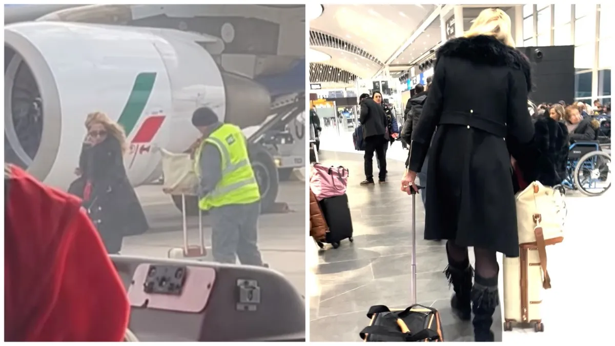 Valeria Marini, crea scompiglio in aeroporto, sgomita per essere la prima “Urla pretendendo due facchini per borse e cane”