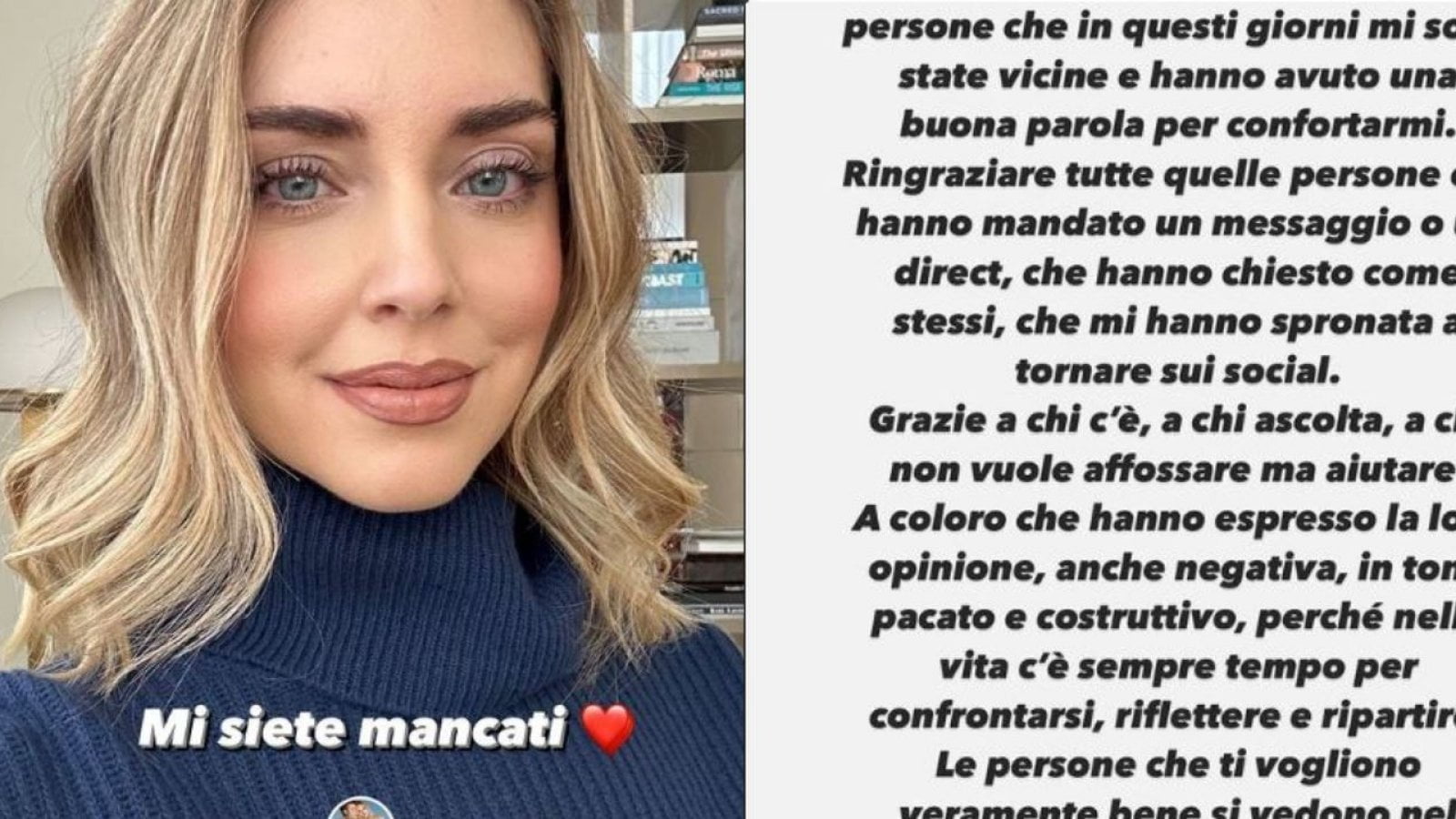 Chiara Ferragni torna su Instagram, il messaggio ai fan: «Mi siete mancati. Come state? Nella vita c'è sempre tempo per ripartire»
