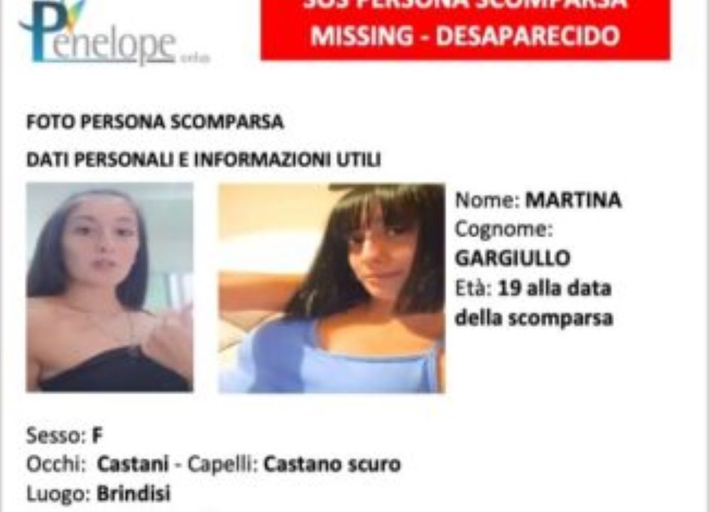 Puglia, scomparsa la 19enne Martina Gargiullo: ricerche affannose in corso