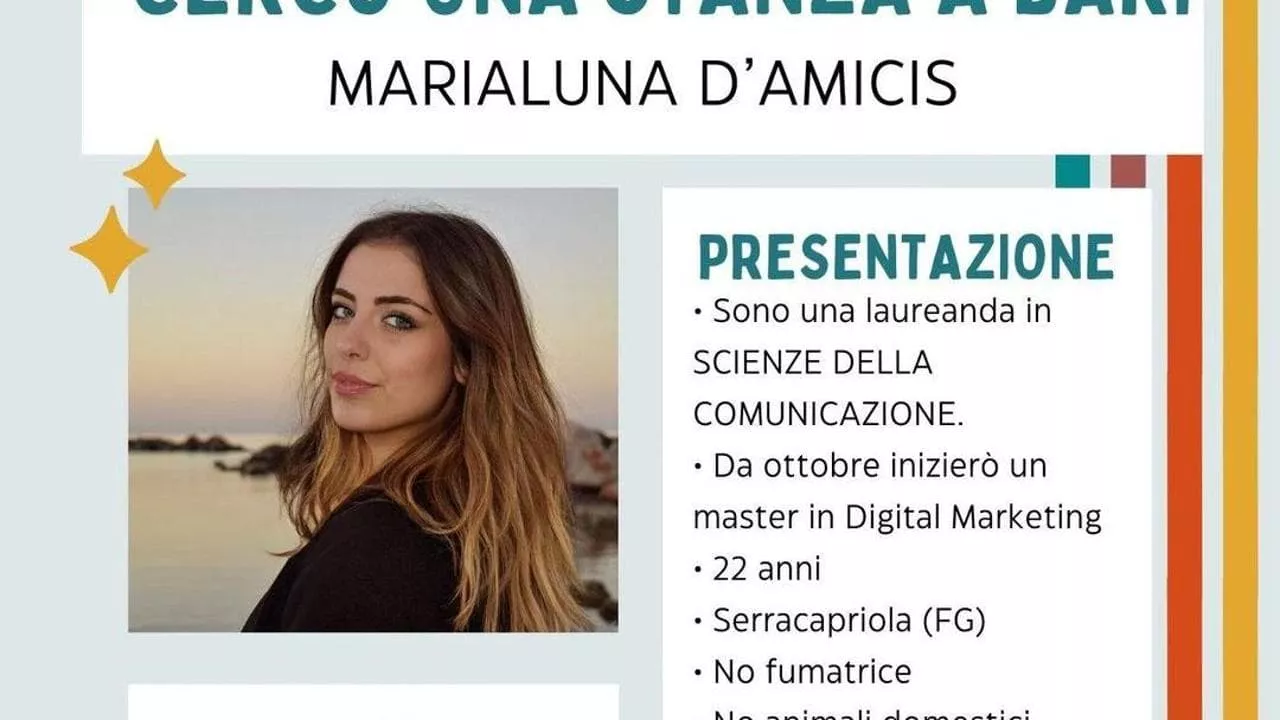 Marialuna d’Amicis, 22enne della provincia di Foggia, ha scelto un metodo inusuale per trovare una stanza in affitto a Bari: un curriculum da casting.