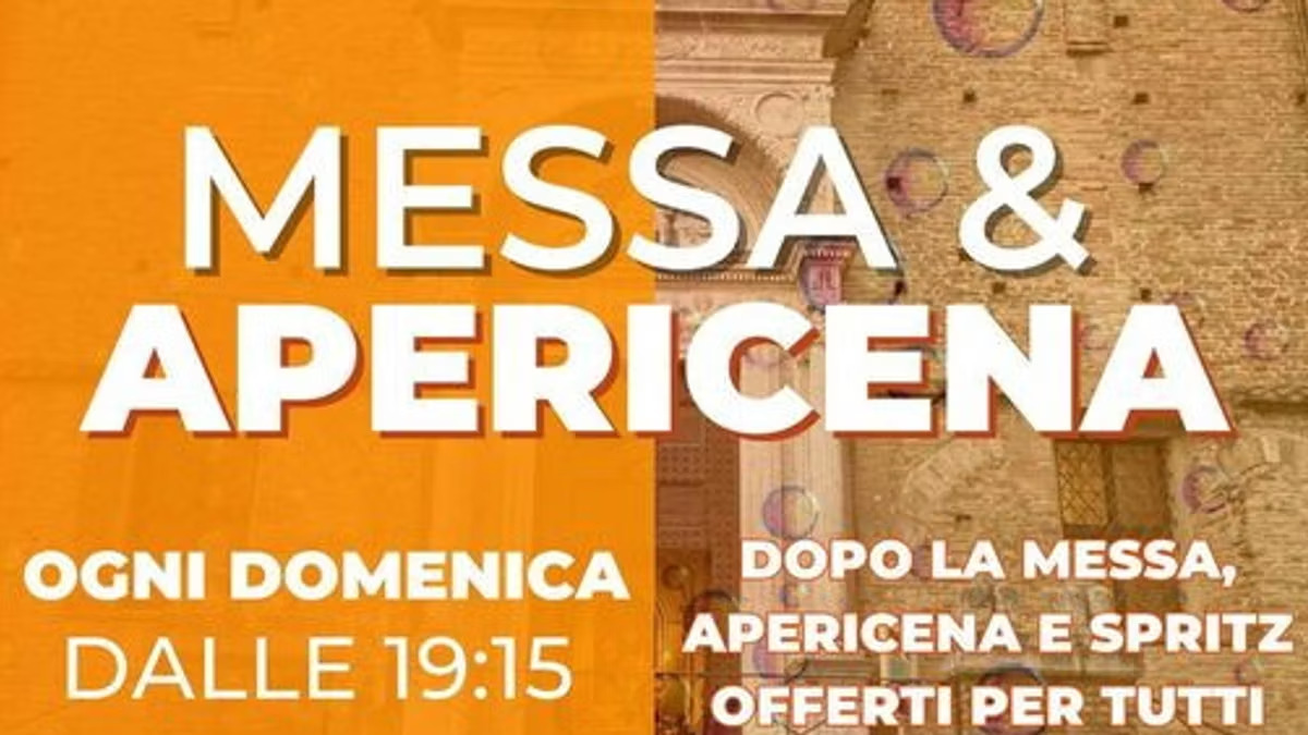 Una locandina che invitava i giovani a partecipare alla messa domenicale e a un apericena gratuito con spritz ha sollevato critiche e ironie a Urbino.