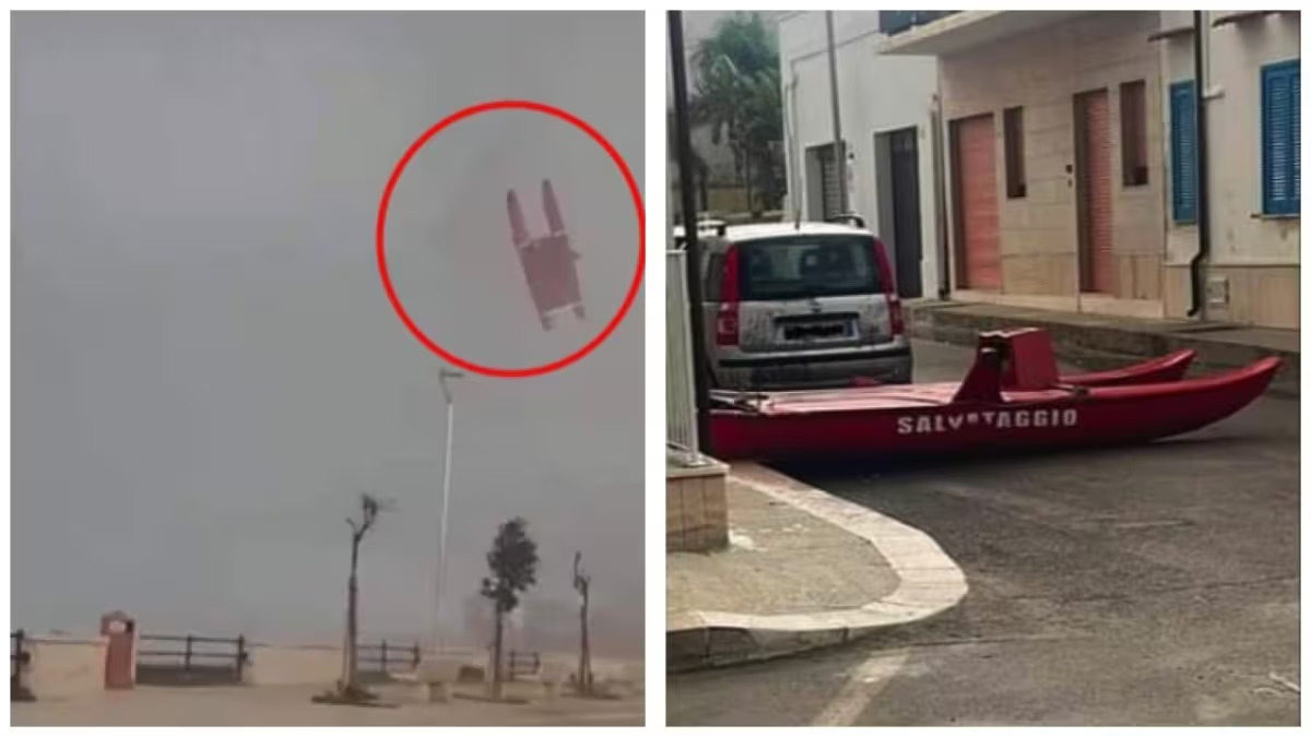 Tromba d’aria nel Salento così forte da far volare un pedalò che finisce per strada