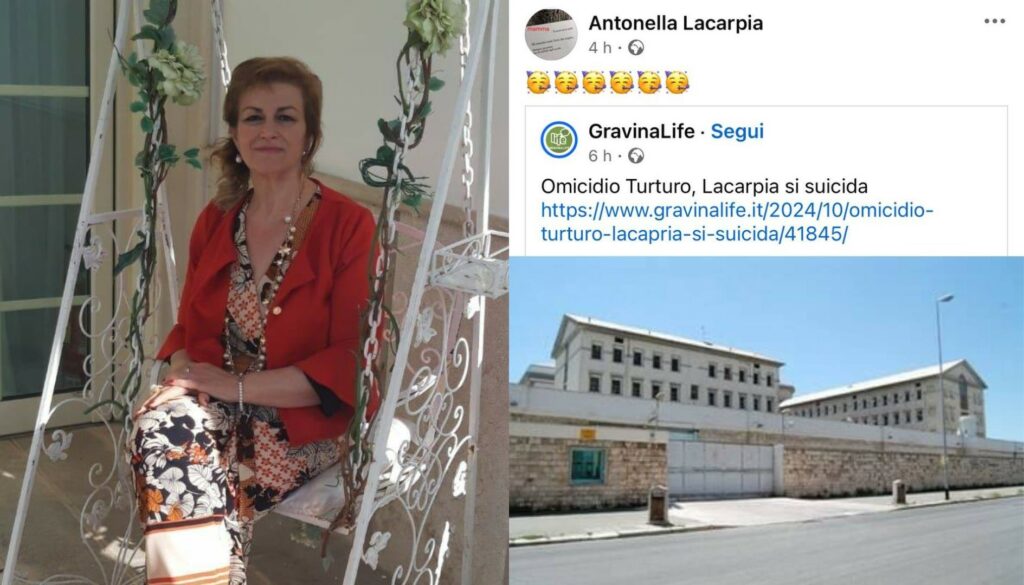 Giuseppe Lacarpia, detenuto per l'omicidio della moglie Maria Arcangela Turturo, è stato trovato morto nella sua cella nel carcere di Bari. L'uomo era accusato di aver ucciso brutalmente la moglie dopo una festa. La vicenda ha segnato profondamente la famiglia, che aveva già vissuto episodi di violenza domestica.