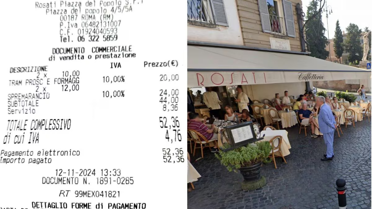 La signora Paola denuncia un conto di oltre 50 euro per due tramezzini e due spremute al Bar Rosati, storica caffetteria di piazza del Popolo.